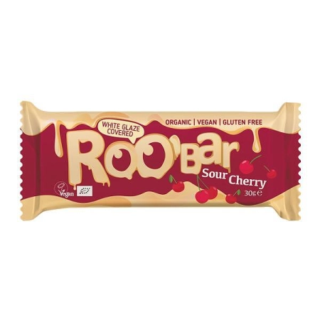 Био Бар с Вишни Покрит с Бял Шоколад, 30g, Roobar