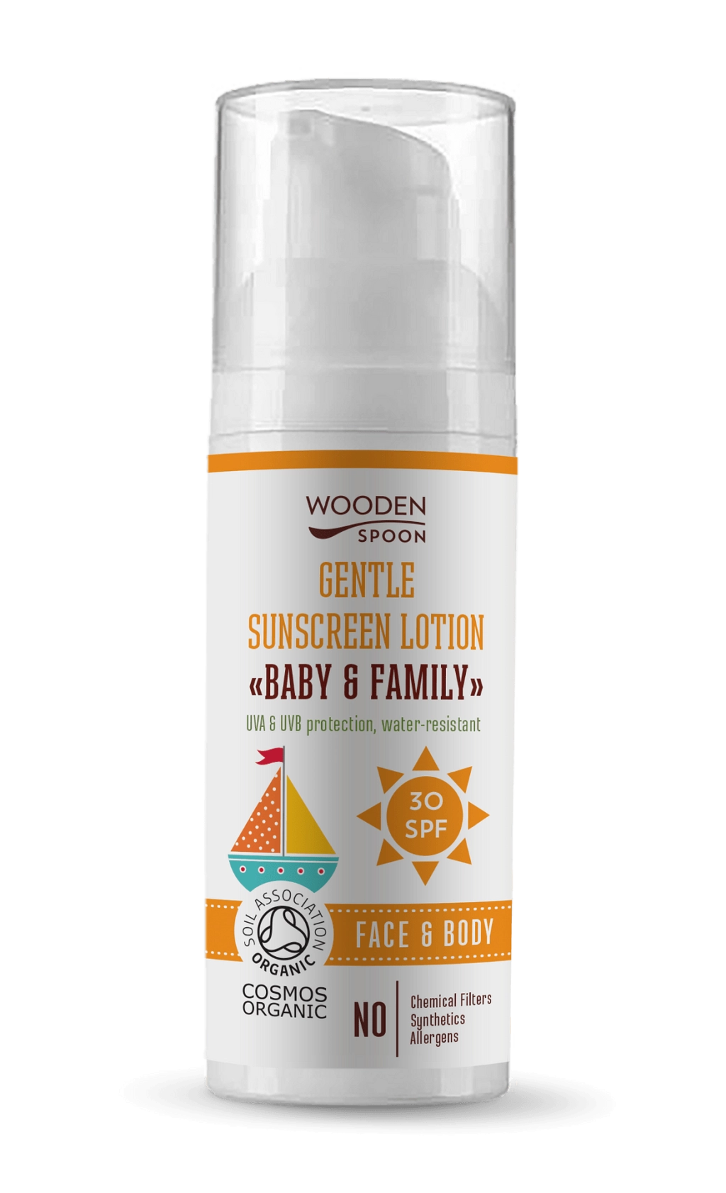 Био Слънцезащитен Лосион Baby&Family Invisible Zinc, SPF30, 50ml, Wooden Spoon