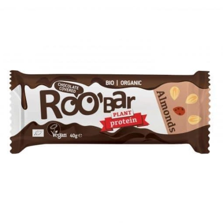 Био Протеинов бар с бадеми, покрит с шоколад, 40g, Roobar 